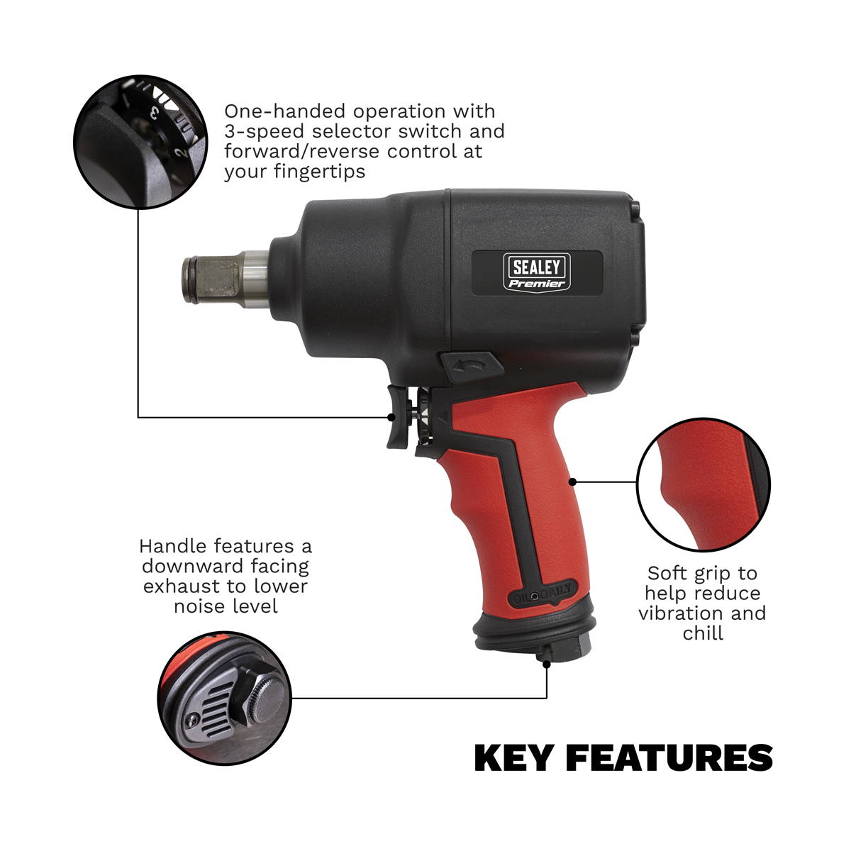Sealey GSA6004 Generation Composite Twin Hammer Air Impact Wrench 3/4"Sq Drive - additional view 5