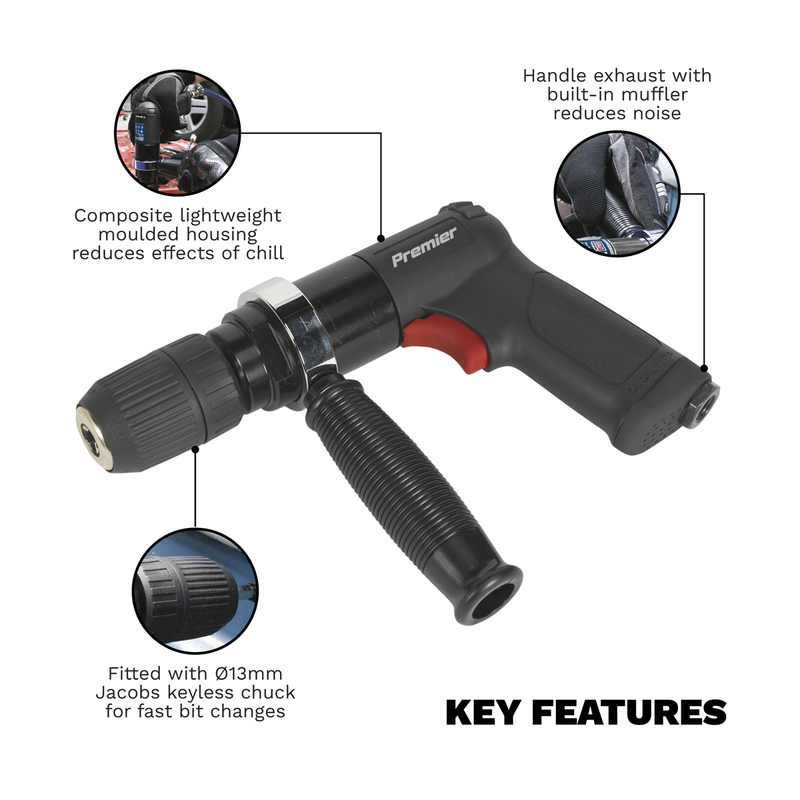 Sealey SA621 Premier Composite Reversible Air Drill 13mm with Keyless Chuck - additional view 5