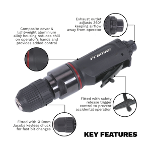 Sealey SA622 Premier Straight Air Drill 10mm with Keyless Chuck - additional view 2