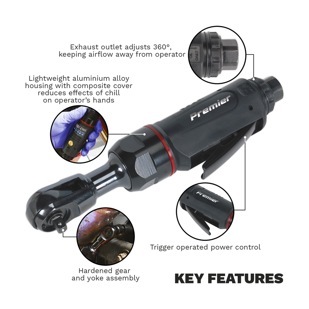 Sealey SA630 Premier Compact Air Ratchet Wrench 1/4"Sq Drive - additional view 7
