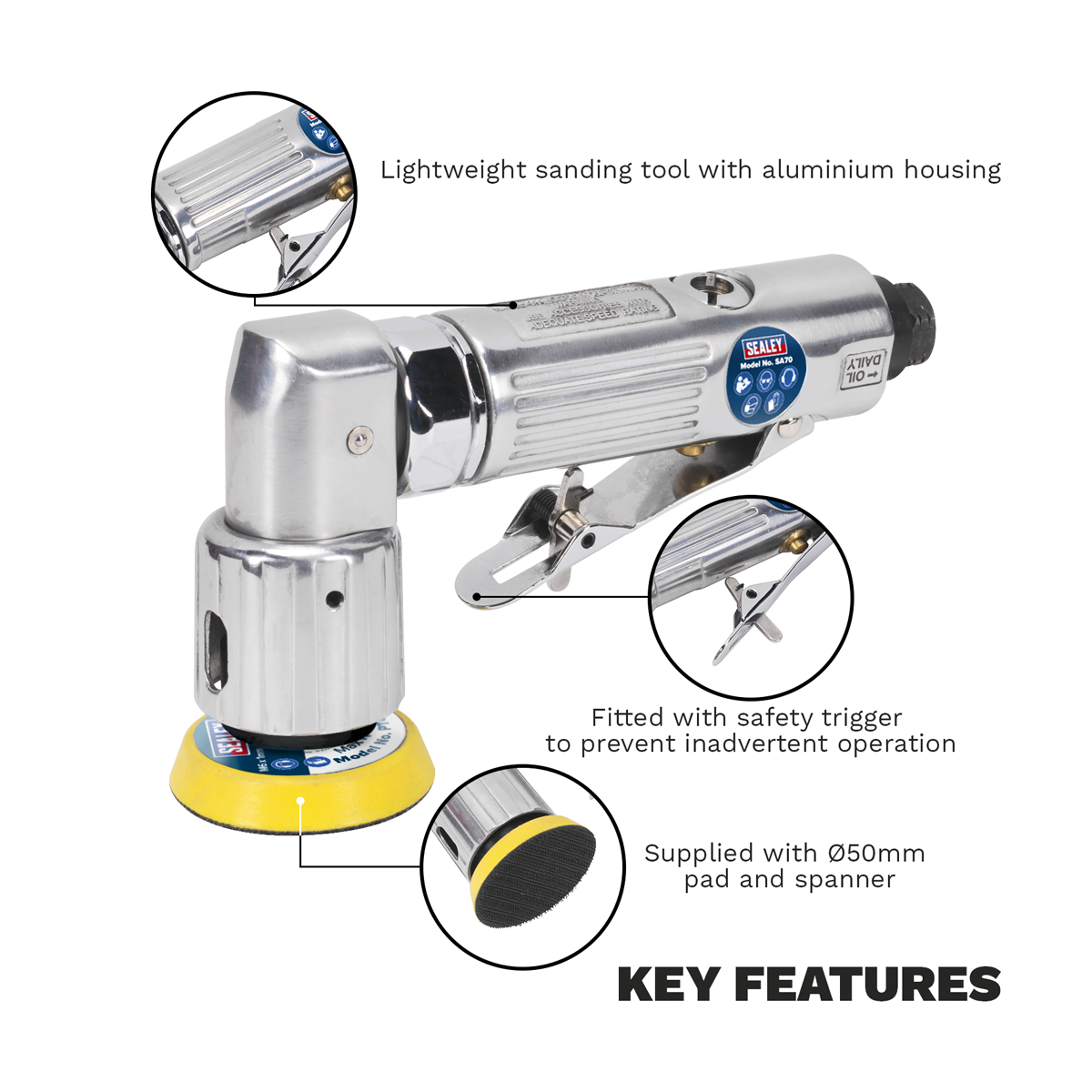 Sealey SA70 Air Orbital Sander 50mm - additional view 6