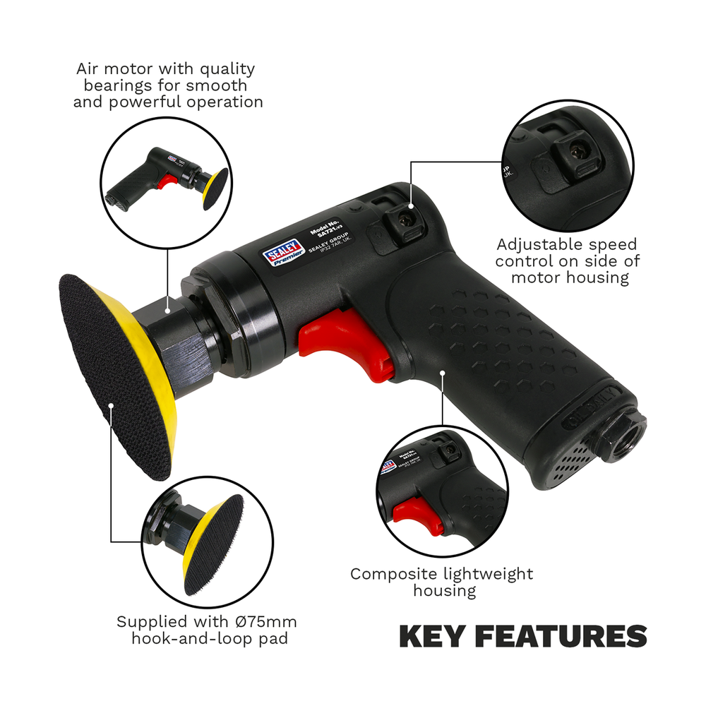 Sealey SA721 Premier Composite Mini Air Orbital Sander 75mm - additional view 3