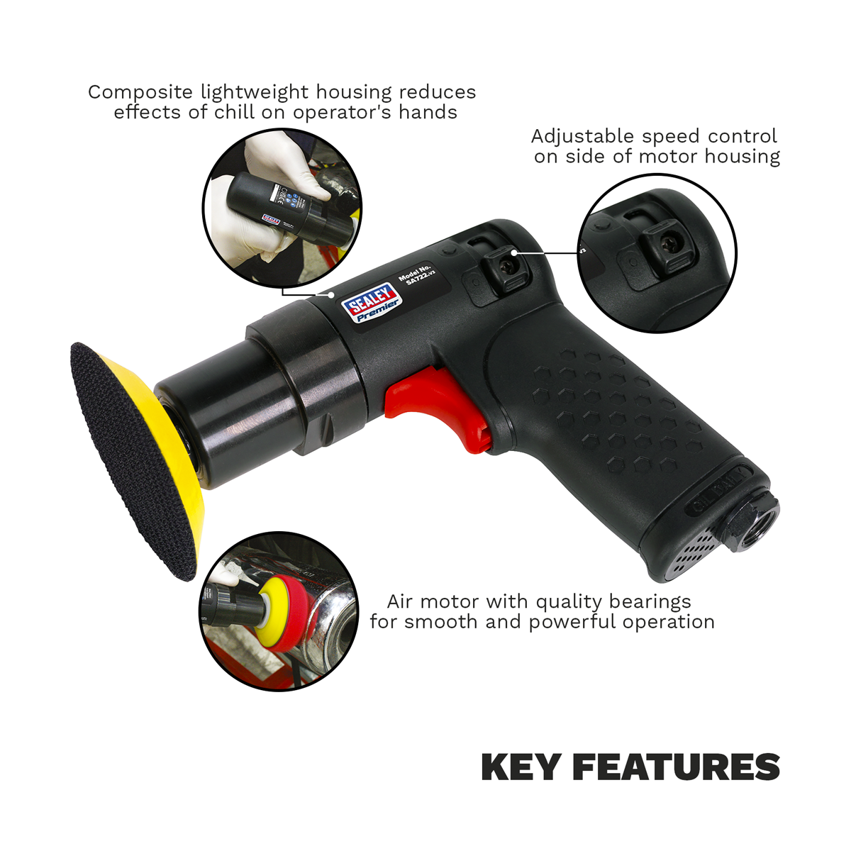 Sealey SA722 Premier Composite Mini Air Polisher 75mm - additional view 3