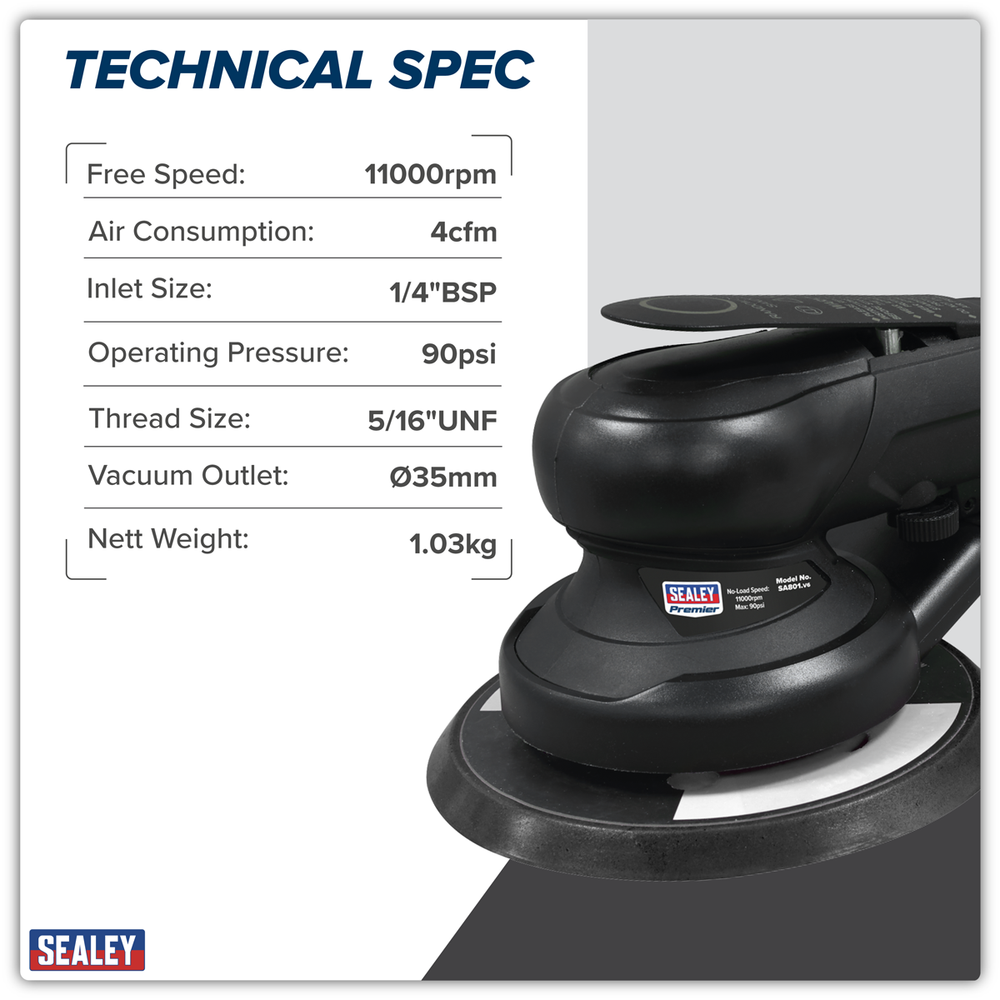 Sealey SA801 Air Palm Orbital Sander Ø150mm Dust-Free - additional view 12