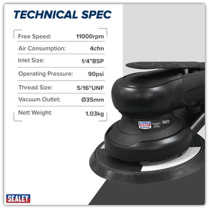 Sealey SA801 Air Palm Orbital Sander Ø150mm Dust-Free - additional view 12