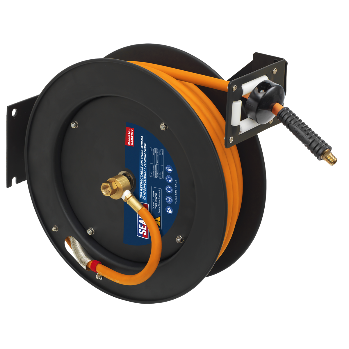 Sealey SA841HY 15m Retractable High-Visibility Hybrid Air Hose with Steel Reel 10mm ID