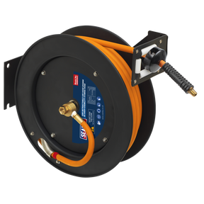 Sealey SA841HY 15m Retractable High-Visibility Hybrid Air Hose with Steel Reel 10mm ID