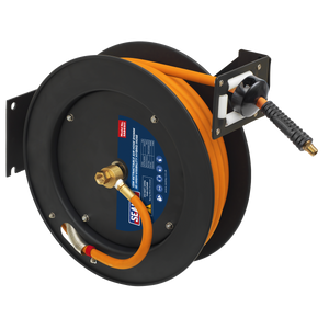 Sealey SA841HY 15m Retractable High-Visibility Hybrid Air Hose with Steel Reel 10mm ID