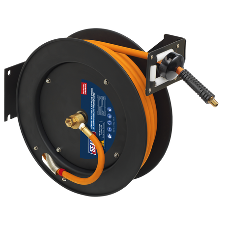 Sealey SA841HY 15m Retractable High-Visibility Hybrid Air Hose with Steel Reel 10mm ID