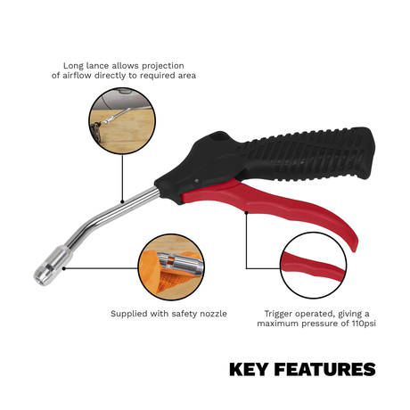 Sealey SA9131 Air Blow Gun 100mm with 1/4"BSP Air Inlet & Safety Nozzle - additional view 2