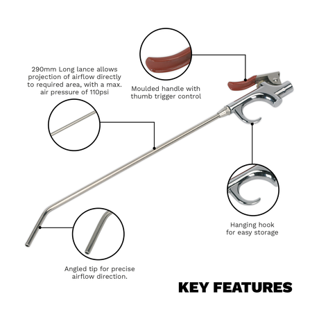 Sealey SA913L Palm Type Air Blow Gun 290mm with 1/4"BSP Air Inlet - additional view 2