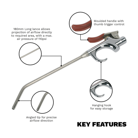 Sealey SA913M Palm Type Air Blow Gun 180mm with 1/4"BSP Air Inlet - additional view 2
