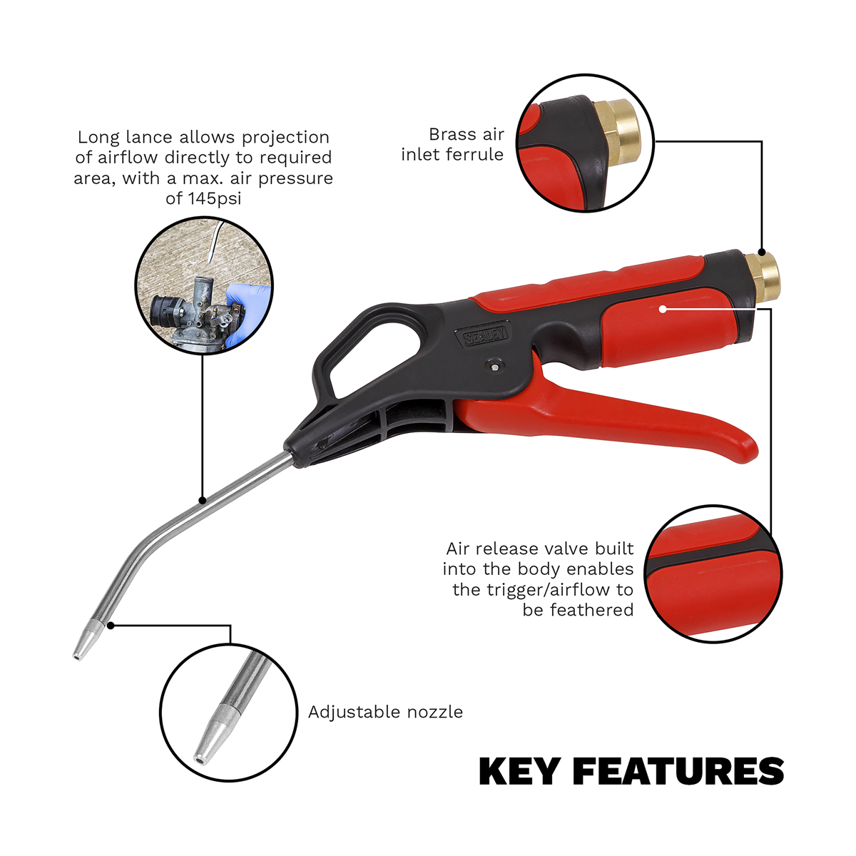 Sealey SA9250 Air Blow Gun 110mm with 1/4"BSP Air Inlet - additional view 10