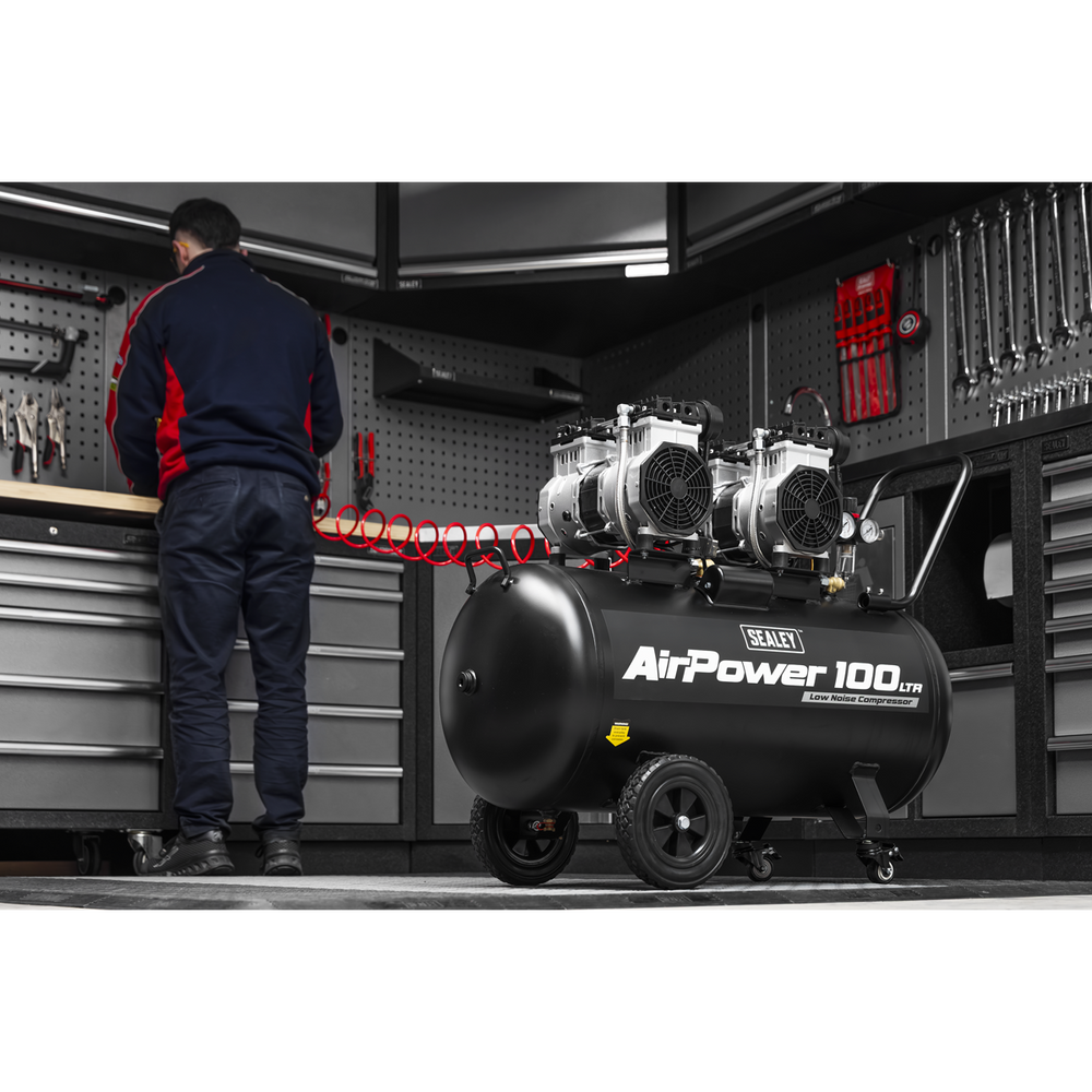 Sealey SAC10001S 100L Oil Free Low Noise Direct Drive Air Compressor 2 x 2hp - additional view 5