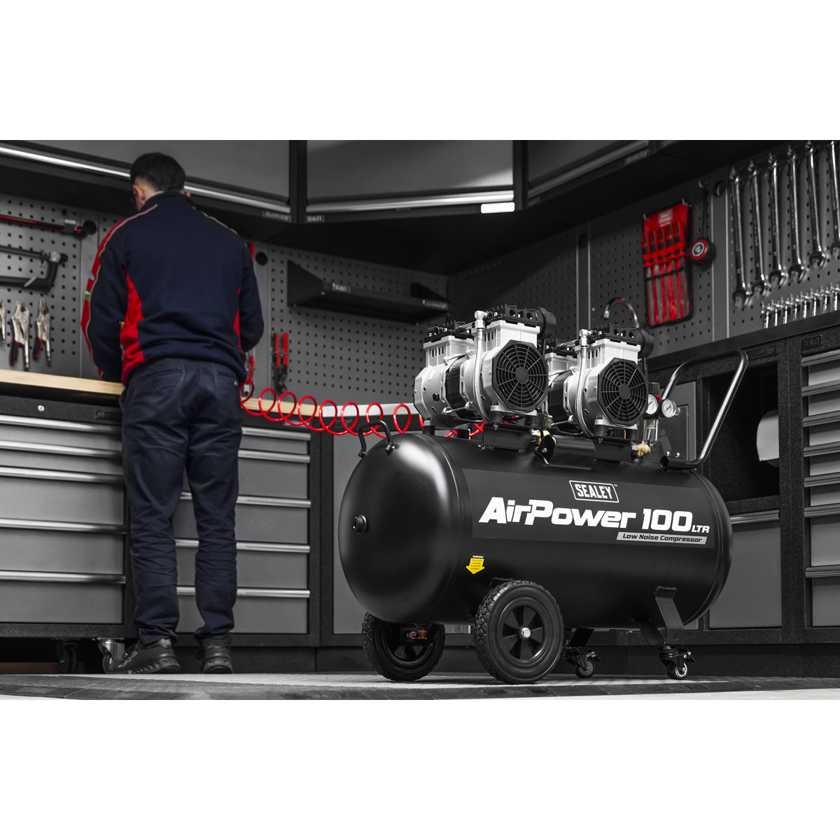 Sealey SAC10001S 100L Oil Free Low Noise Direct Drive Air Compressor 2 x 2hp - additional view 5