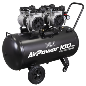 Sealey SAC10001S 100L Oil Free Low Noise Direct Drive Air Compressor 2 x 2hp