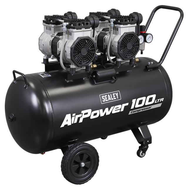 Sealey SAC10001S 100L Oil Free Low Noise Direct Drive Air Compressor 2 x 2hp