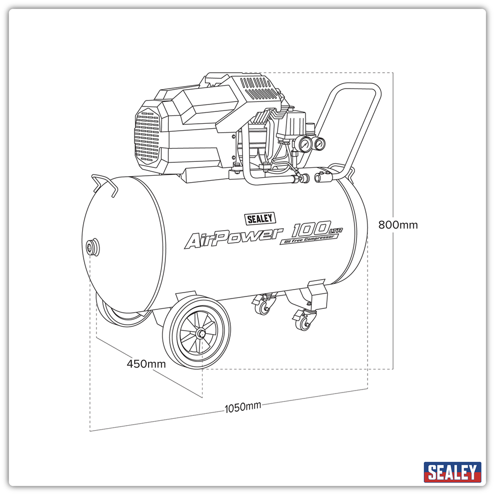 Sealey SAC10002 Air Compressor 100L V-Twin Oil Free Direct Drive 3hp - additional view 8