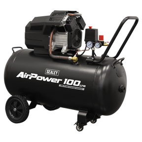 Sealey SAC10002 Air Compressor 100L V-Twin Oil Free Direct Drive 3hp