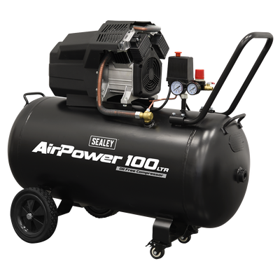 Sealey SAC10002 Air Compressor 100L V-Twin Oil Free Direct Drive 3hp
