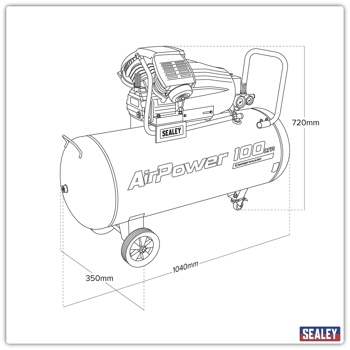 Sealey SAC10030VA 100L V-Twin Direct Drive Air Compressor 3hp - additional view 3