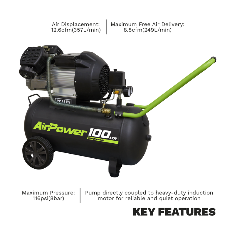 Sealey SAC10030VE 100L V-Twin Direct Drive Air Compressor 3hp - additional view 5