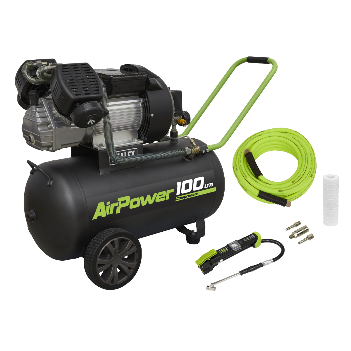 Sealey SAC10030VEKIT 100L Direct Drive V-Twin Air Compressor 3hp with Air Accessory Kit