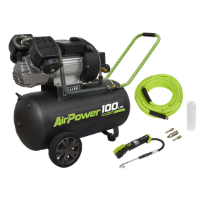 Sealey SAC10030VEKIT 100L Direct Drive V-Twin Air Compressor 3hp with Air Accessory Kit