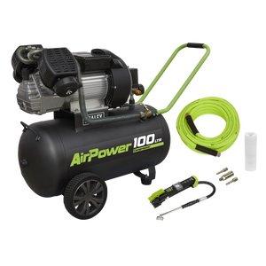 Sealey SAC10030VEKIT 100L Direct Drive V-Twin Air Compressor 3hp with Air Accessory Kit