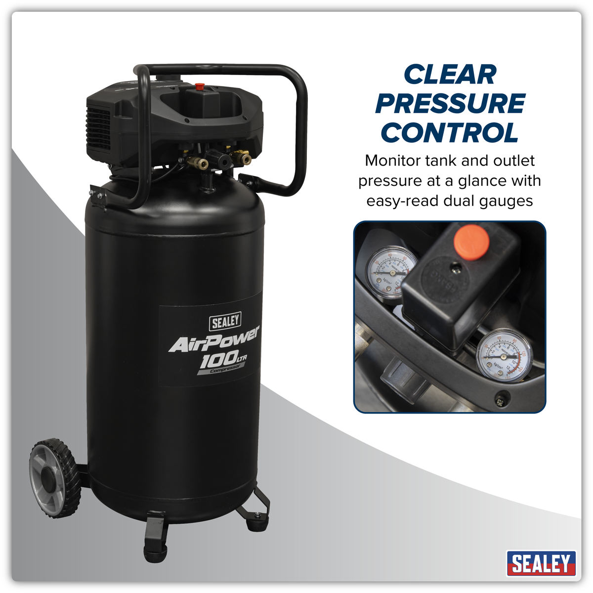Sealey SAC100V 100L Oil Free Belt Drive Vertical Compressor 2.5hp - additional view 12