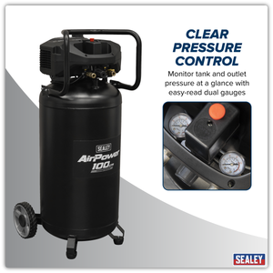 Sealey SAC100V 100L Oil Free Belt Drive Vertical Compressor 2.5hp - additional view 12