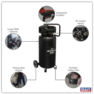 Sealey SAC100V 100L Oil Free Belt Drive Vertical Compressor 2.5hp - additional view 13