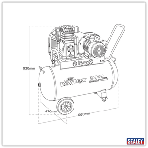 Sealey SAC1103B 100L Belt Drive Air Compressor with Cast Cylinders & Wheels 3.5hp - additional view 2