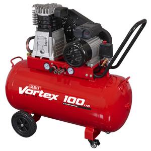 Sealey SAC1103B 100L Belt Drive Air Compressor with Cast Cylinders & Wheels 3.5hp