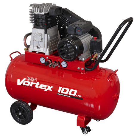 Sealey SAC1103B 100L Belt Drive Air Compressor with Cast Cylinders & Wheels 3.5hp