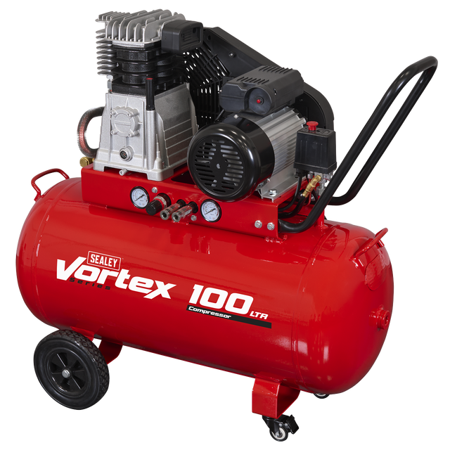 Sealey SAC1103B 100L Belt Drive Air Compressor with Cast Cylinders & Wheels 3.5hp