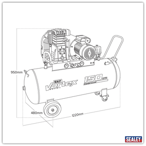 Sealey SAC1153B 150L Belt Drive Air Compressor with Cast Cylinders & Wheels 3.5hp - additional view 3