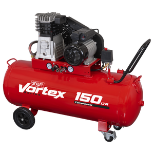 Sealey SAC1153B 150L Belt Drive Air Compressor with Cast Cylinders & Wheels 3.5hp