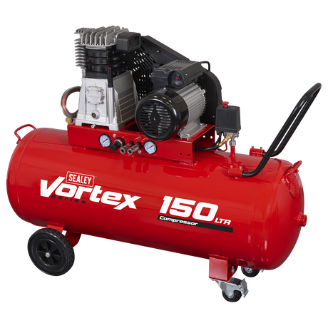 Sealey SAC1153B 150L Belt Drive Air Compressor with Cast Cylinders & Wheels 3.5hp