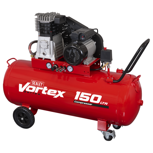Sealey SAC1153B 150L Belt Drive Air Compressor with Cast Cylinders & Wheels 3.5hp