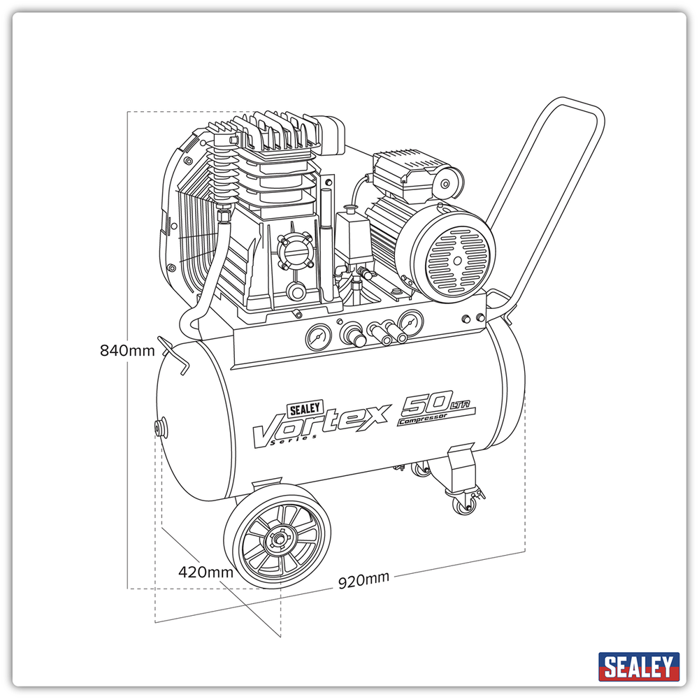 Sealey SAC1503B 50L Belt Drive Air Compressor with Cast Cylinders & Wheels 3.5hp - additional view 3