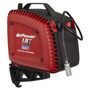 Sealey SAC15WM Wall Mounting Oil Free Air Compressor 1.5hp with 7m Retractable Hose Reel