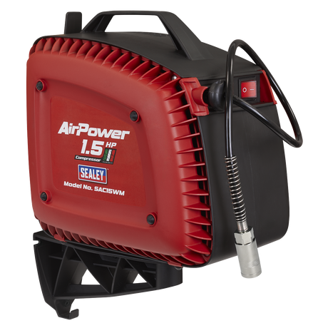 Sealey SAC15WM Wall Mounting Oil Free Air Compressor 1.5hp with 7m Retractable Hose Reel