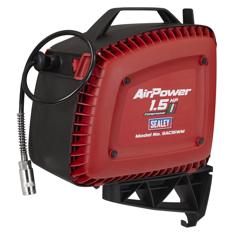 Sealey SAC15WM Wall Mounting Oil Free Air Compressor 1.5hp with 7m Retractable Hose Reel - additional view 2