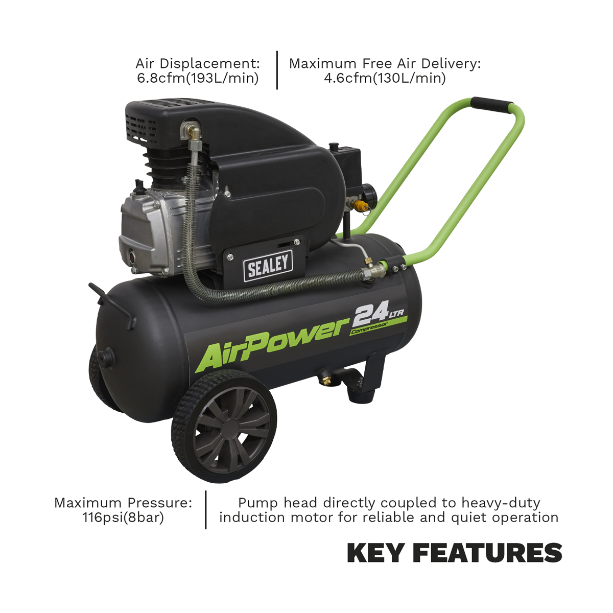 Sealey SAC2420E 24L Direct Drive Air Compressor 2hp - additional view 4