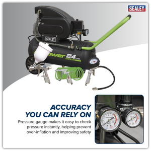 Sealey SAC2420EPK 24L Direct Drive Air Compressor 2hp with 4pc Air Accessory Kit - additional view 9
