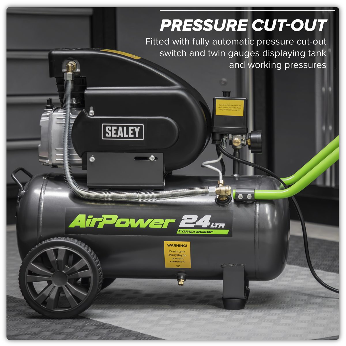 Sealey SAC2420EPK 24L Direct Drive Air Compressor 2hp with 4pc Air Accessory Kit - additional view 10