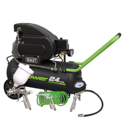 Sealey SAC2420EPK 24L Direct Drive Air Compressor 2hp with 4pc Air Accessory Kit