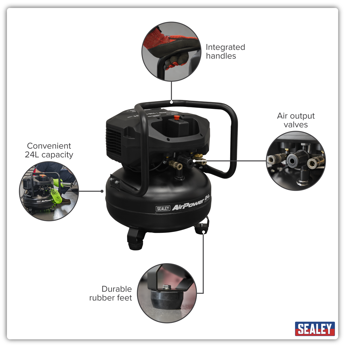 Sealey SAC24V 24L Oil Free Belt Drive Vertical Compressor 2hp - additional view 12