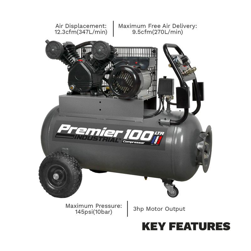 Sealey SAC3103B Premier 100L Belt Drive Air Compressor with Front Control Panel 3hp - additional view 5